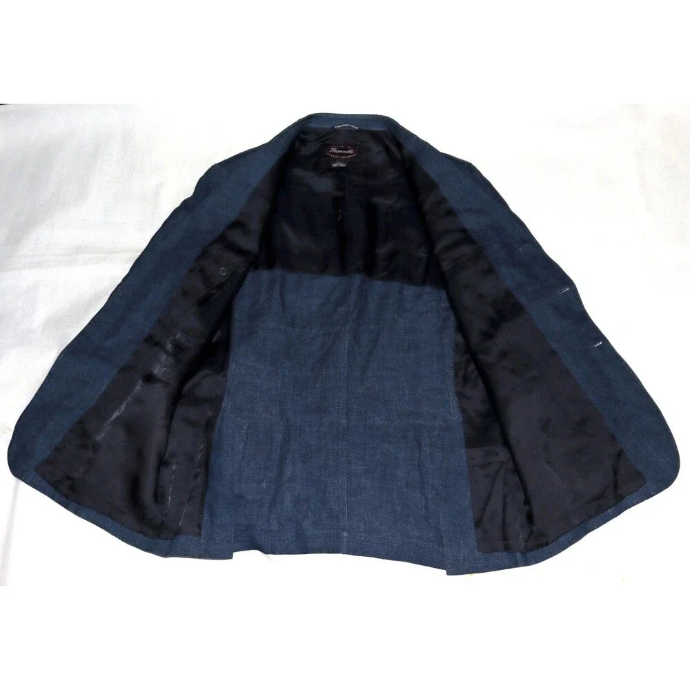 Faconnable‎ Men's 100% Linen Chambray Denim Blazer Sport Coat Jacket Size XL